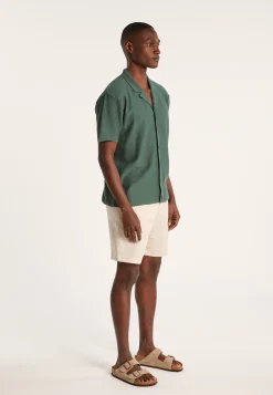 Montagut Chemises-Chemise manches courtes en coton et lin - Igino 21-Vert foncé