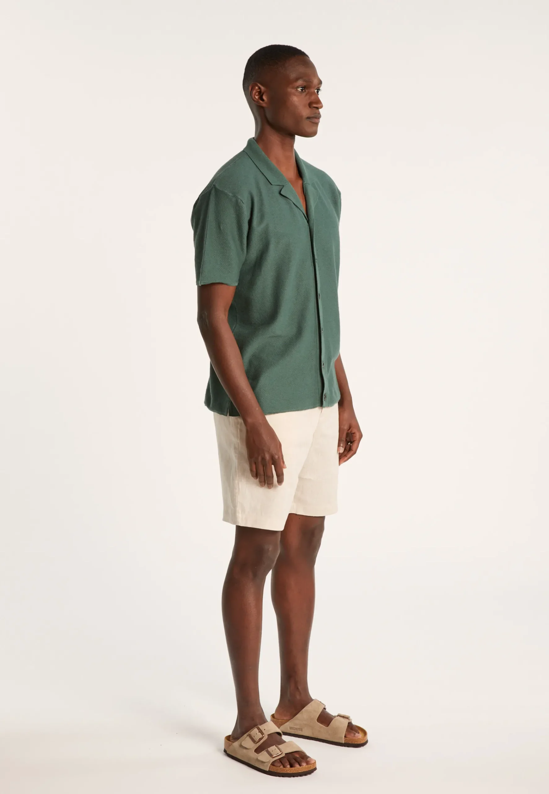 Montagut Chemises-Chemise manches courtes en coton et lin - Igino 21-Vert foncé