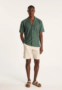 Montagut Chemises-Chemise manches courtes en coton et lin - Igino 21-Vert foncé