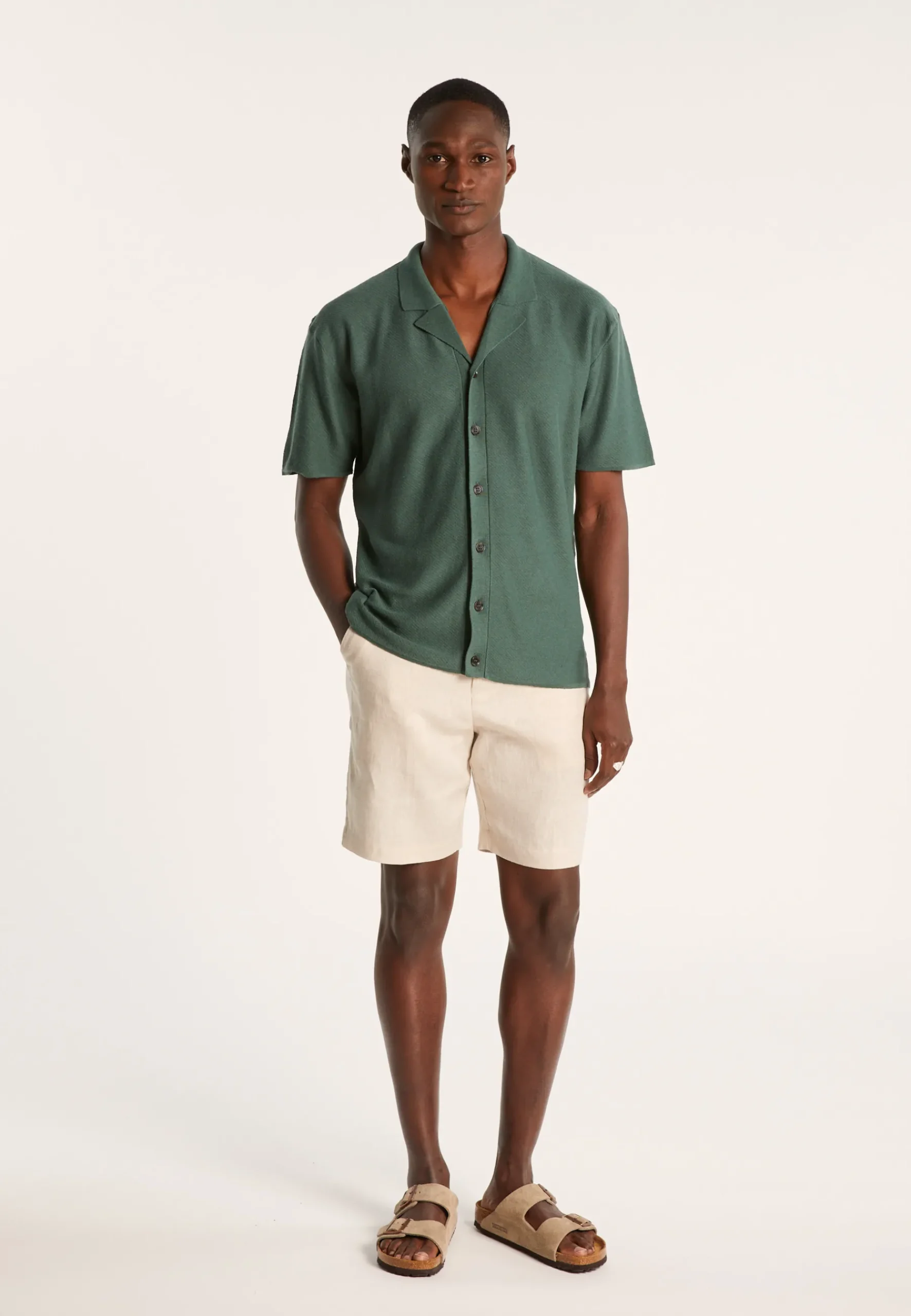 Montagut Chemises-Chemise manches courtes en coton et lin - Igino 21-Vert foncé