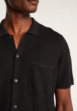 Montagut Chemises-Chemise manches courtes en lin flammé - Icarus 01-Noir