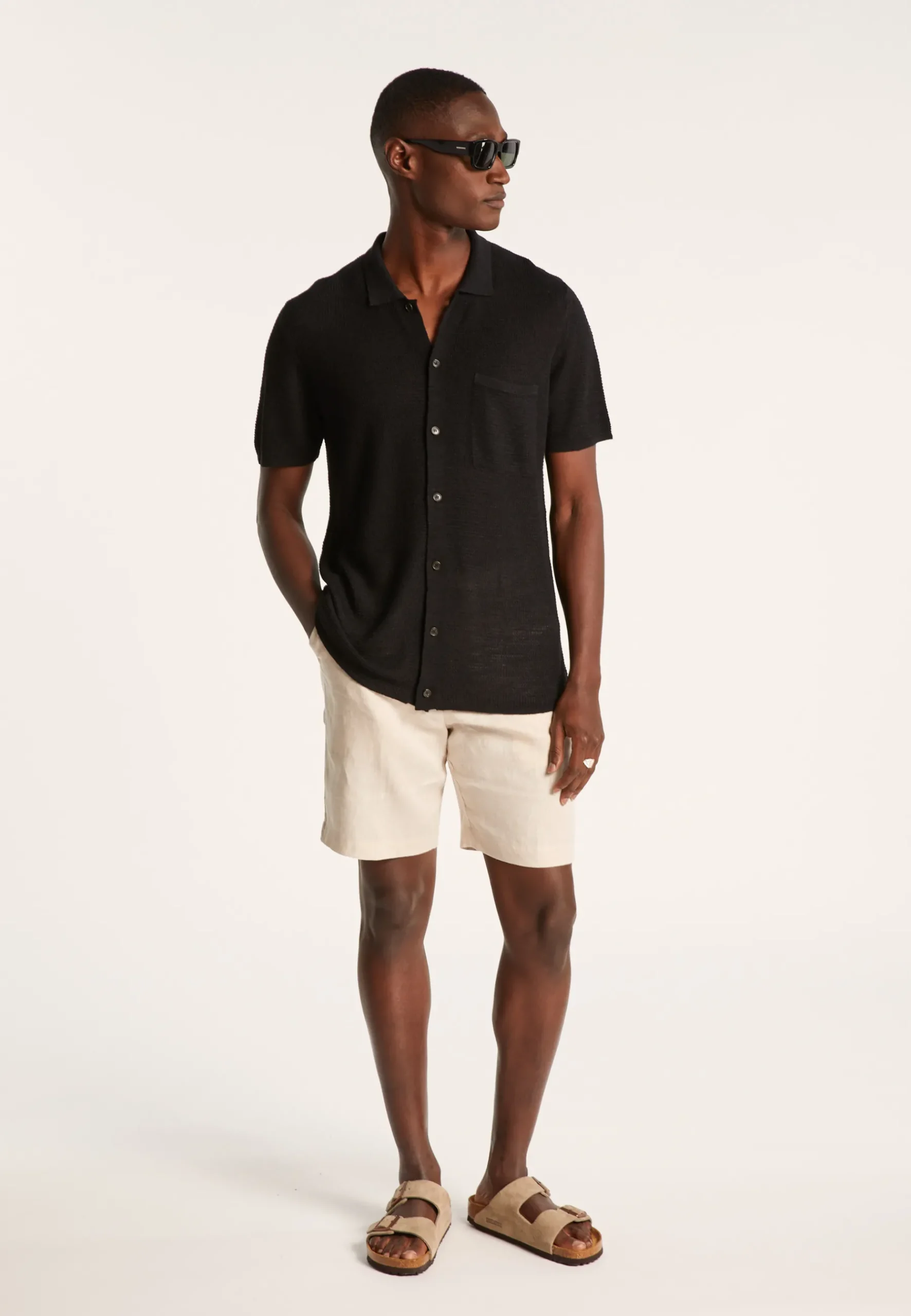 Montagut Chemises-Chemise manches courtes en lin flammé - Icarus 01-Noir