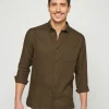 Montagut Chemises-Chemise manches longues en lin - Robin 83-Kaki