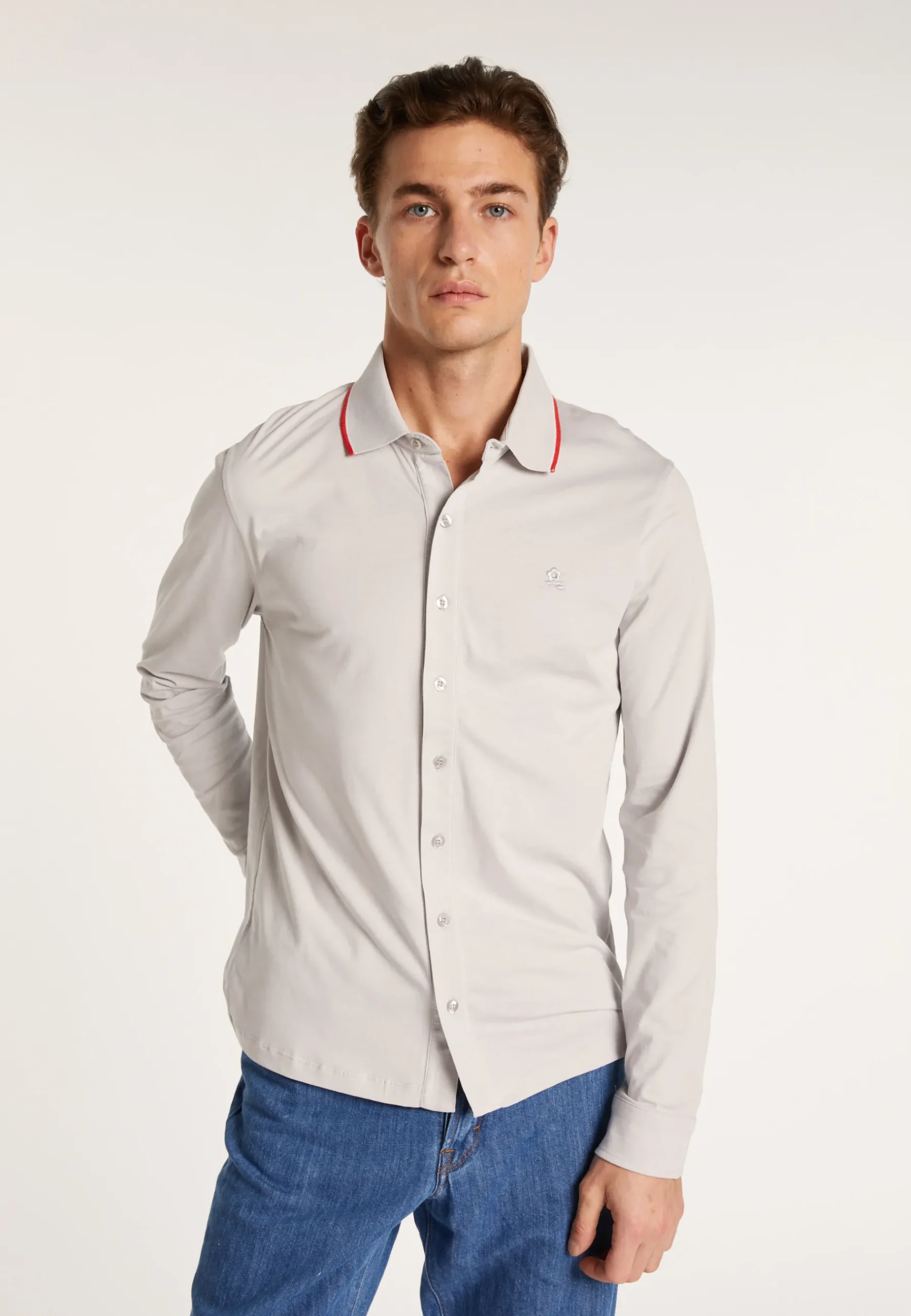 Montagut Chemises-Chemise manches longues en coton jersey - Baggy 11-Gris clair