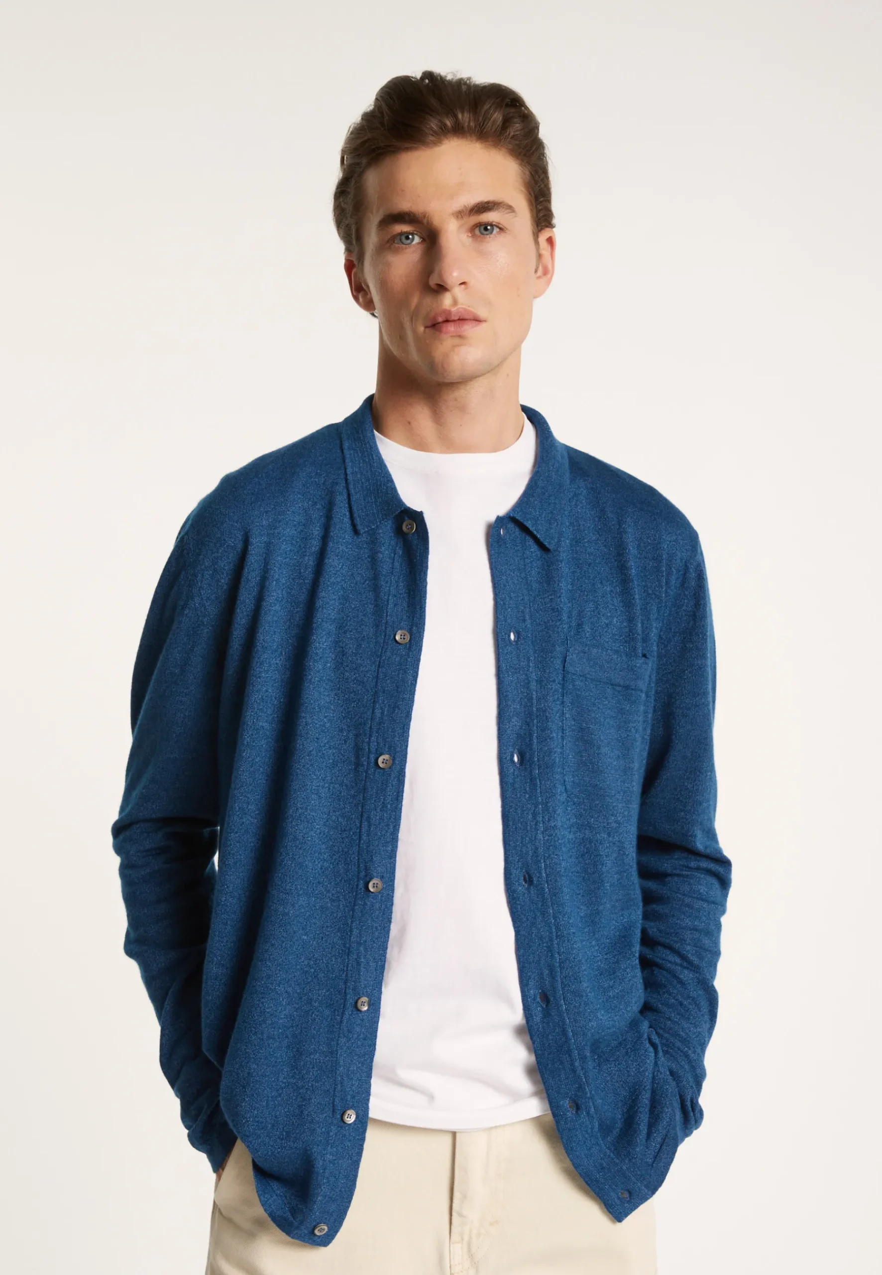 Montagut Chemises-Chemise manches longues en lin cachemire - Bazar 06-Bleu moyen