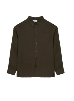 Montagut Chemises-Chemise manches longues en lin - Robin 83-Kaki