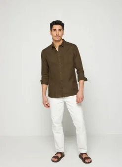 Montagut Chemises-Chemise manches longues en lin - Robin 83-Kaki