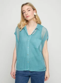 Montagut T-Shirts Et Débardeurs-Chemisier manches courtes effet irrisé - Stacy 49-Turquoise