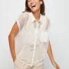 Montagut T-Shirts Et Débardeurs-Chemisier manches courtes effet irrisé - Stacy 82-Ecru