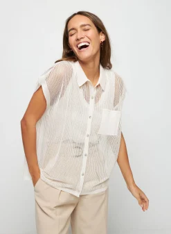 Montagut T-Shirts Et Débardeurs-Chemisier manches courtes effet irrisé - Stacy 82-Ecru