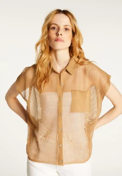 Montagut T-Shirts Et Débardeurs-Chemisier manches courtes effet irrisé - Stacy 14-Beige foncé