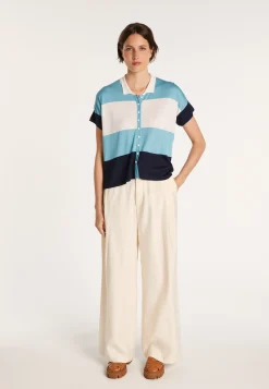 Montagut Chemisiers Et Polos-Chemisier tricolore soie naturelle - Alyzée 05-Bleu marine