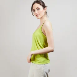 Montagut T-Shirts Et Débardeurs-Débardeur à fines bretelles en lin flammé - Bajah 90-Vert anis