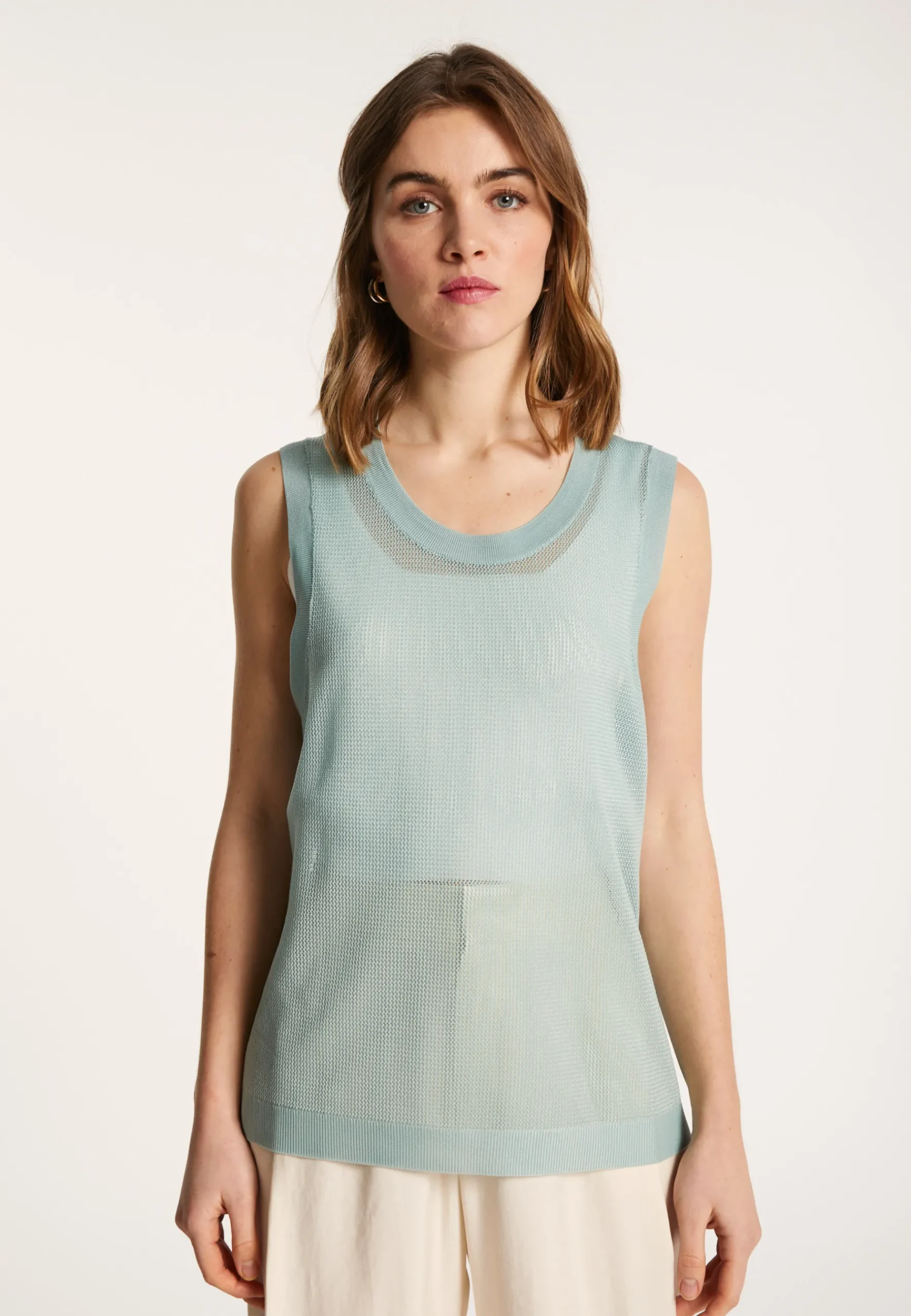 Montagut T-Shirts Et Débardeurs-Débardeur ajouré en Fil Lumière - Linda 94-Vert amande
