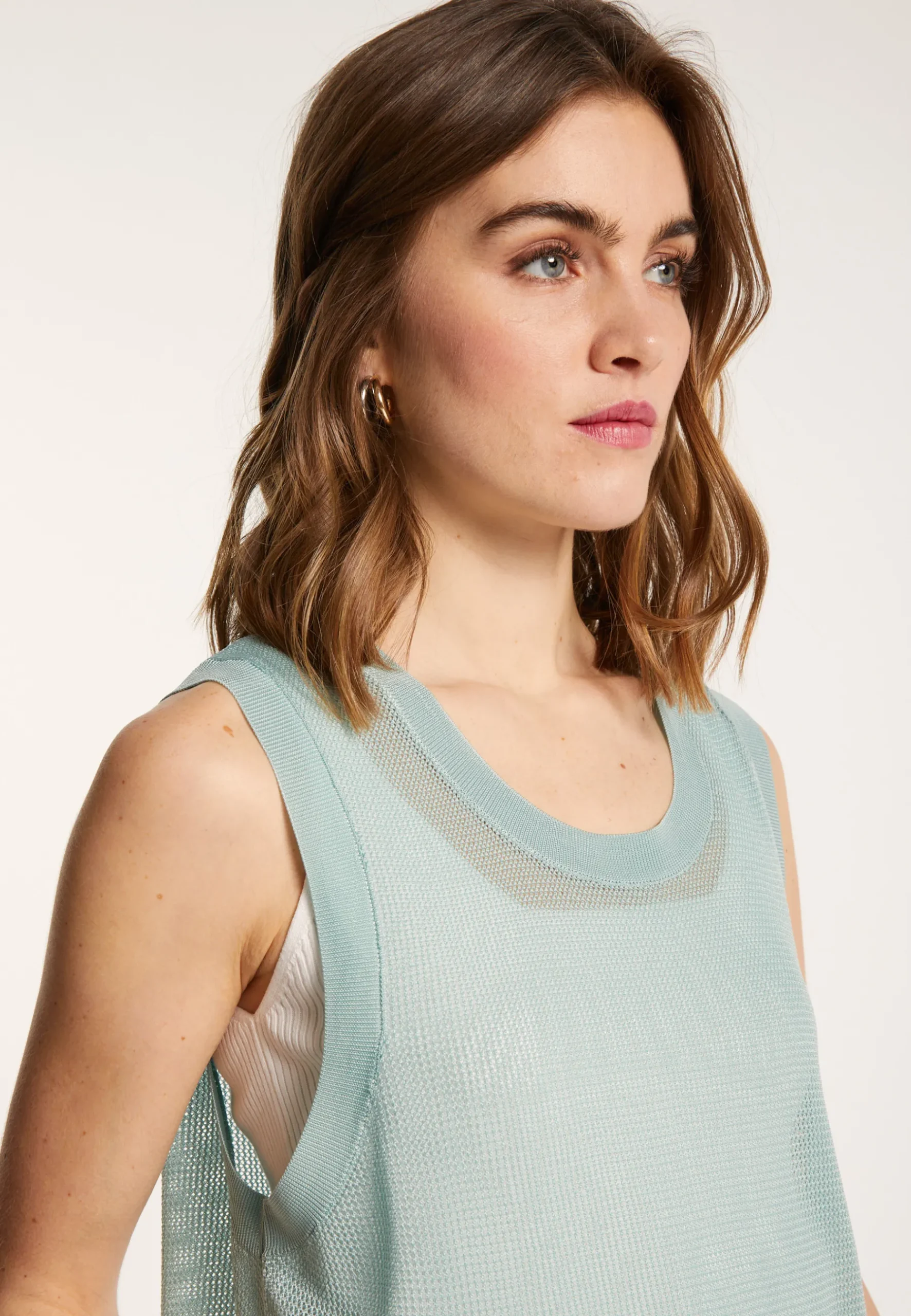 Montagut T-Shirts Et Débardeurs-Débardeur ajouré en Fil Lumière - Linda 94-Vert amande