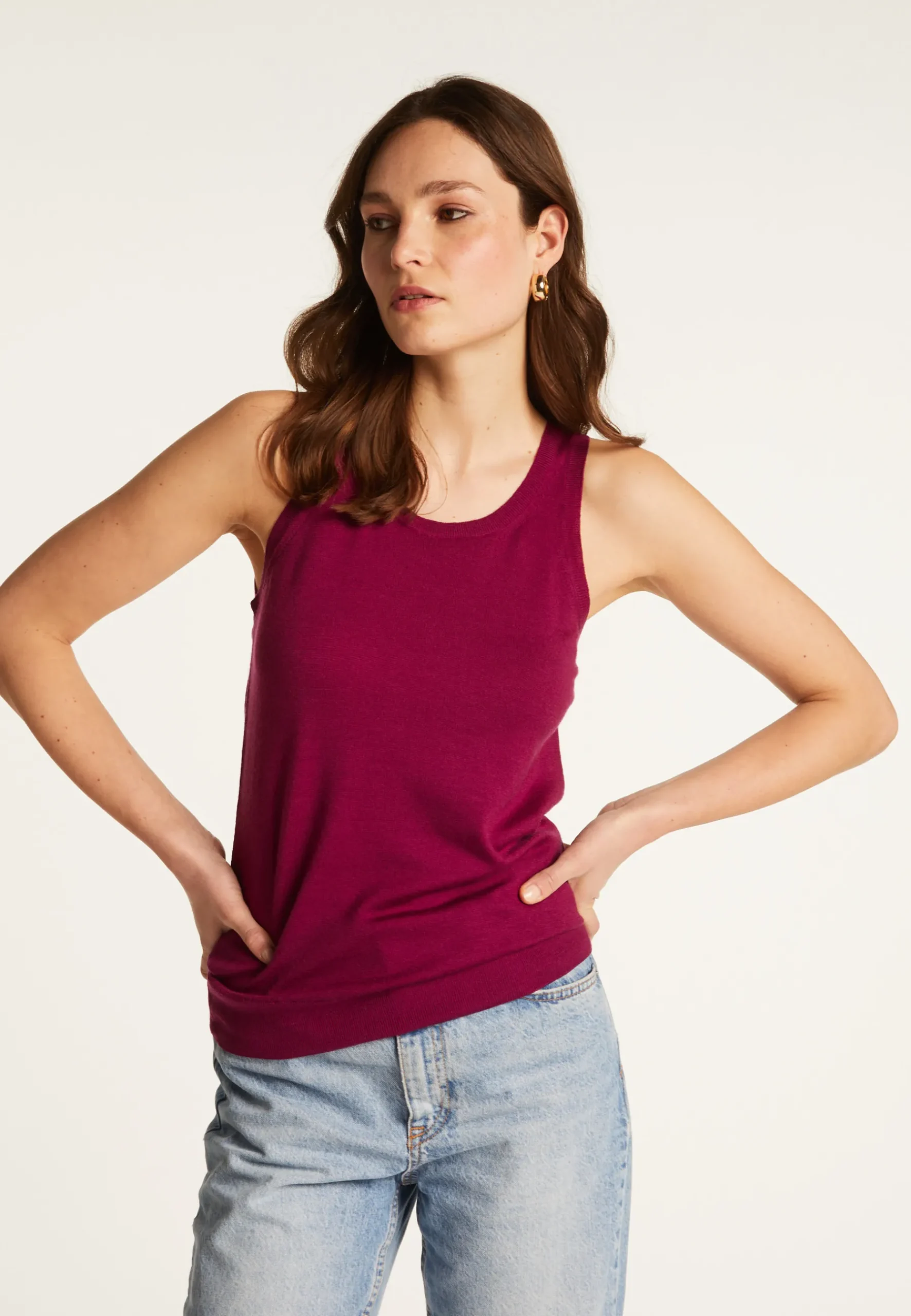 Montagut T-Shirts Et Débardeurs-Débardeur col rond à point jersey en laine mérinos - Antenia 17-Violet