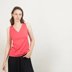 Montagut Les Incontournables-Débardeur col v en laine - Blanchette 26-Rose foncé