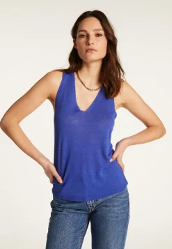 Montagut T-Shirts Et Débardeurs-Débardeur col V en lin flammé - Lalita 48-Bleu roi