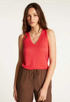 Montagut T-Shirts Et Débardeurs-Débardeur col V en lin flammé - Lalita 19-Rouge clair