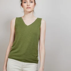 Montagut T-Shirts Et Débardeurs-Débardeur en lin flammé - Boréal 83-Kaki