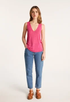 Montagut T-Shirts Et Débardeurs-Débardeur en lin flammé - Lalita 26-Rose foncé