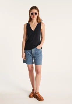 Montagut T-Shirts Et Débardeurs-Débardeur en lin flammé - Lalita 05-Bleu marine