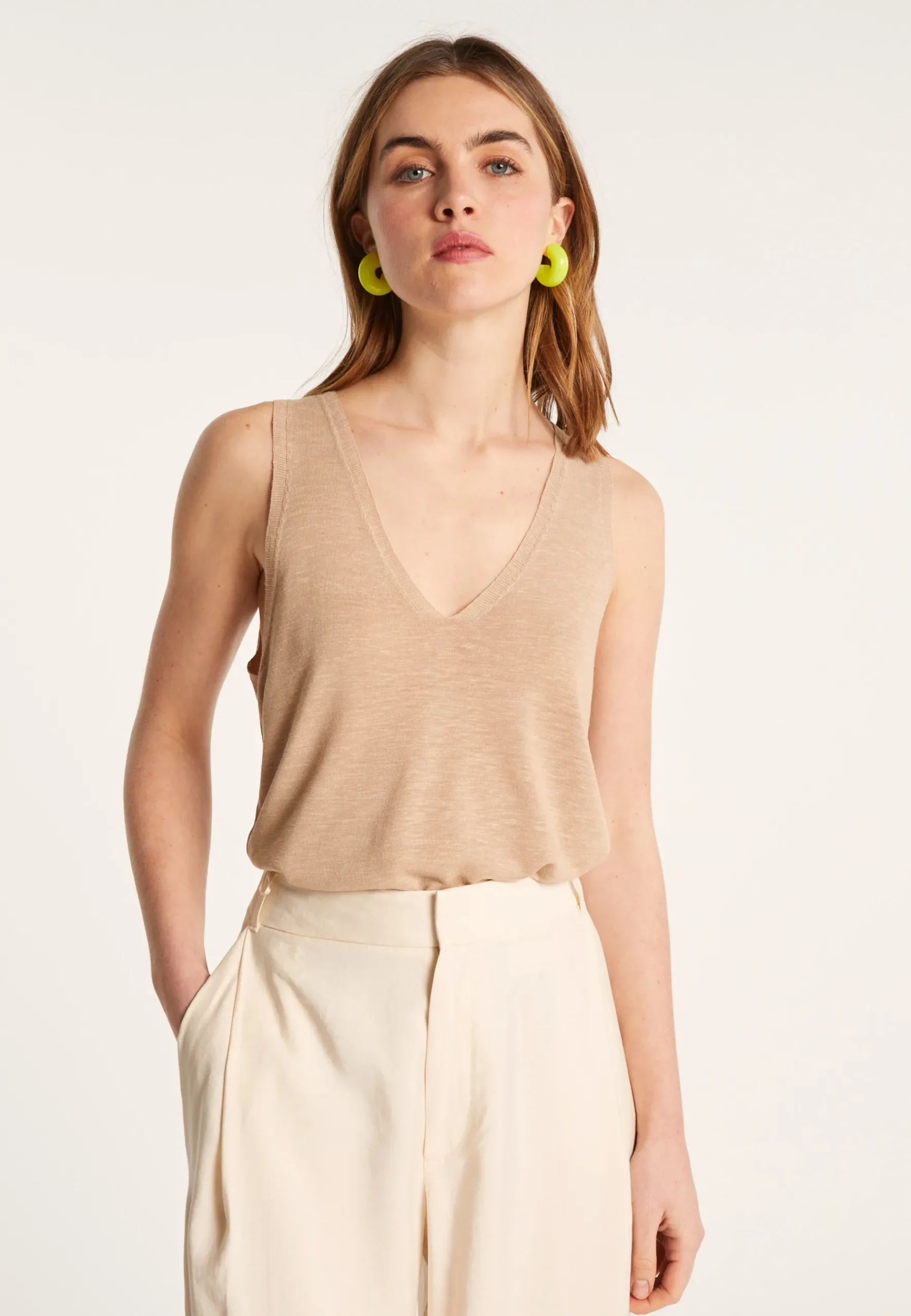 Montagut T-Shirts Et Débardeurs-Débardeur en lin flammé - Lalita 13-Beige moyen
