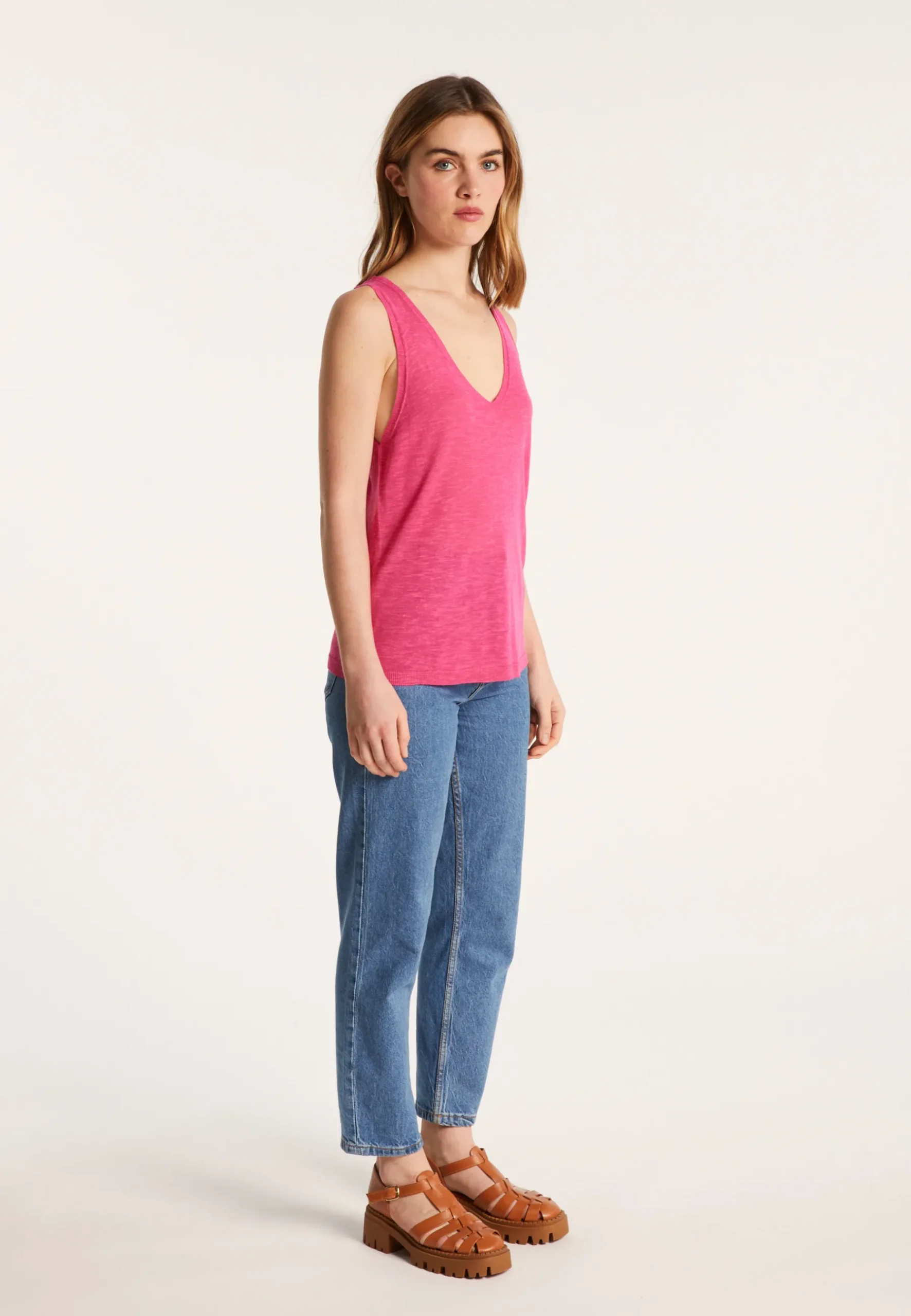 Montagut T-Shirts Et Débardeurs-Débardeur en lin flammé - Lalita 26-Rose foncé