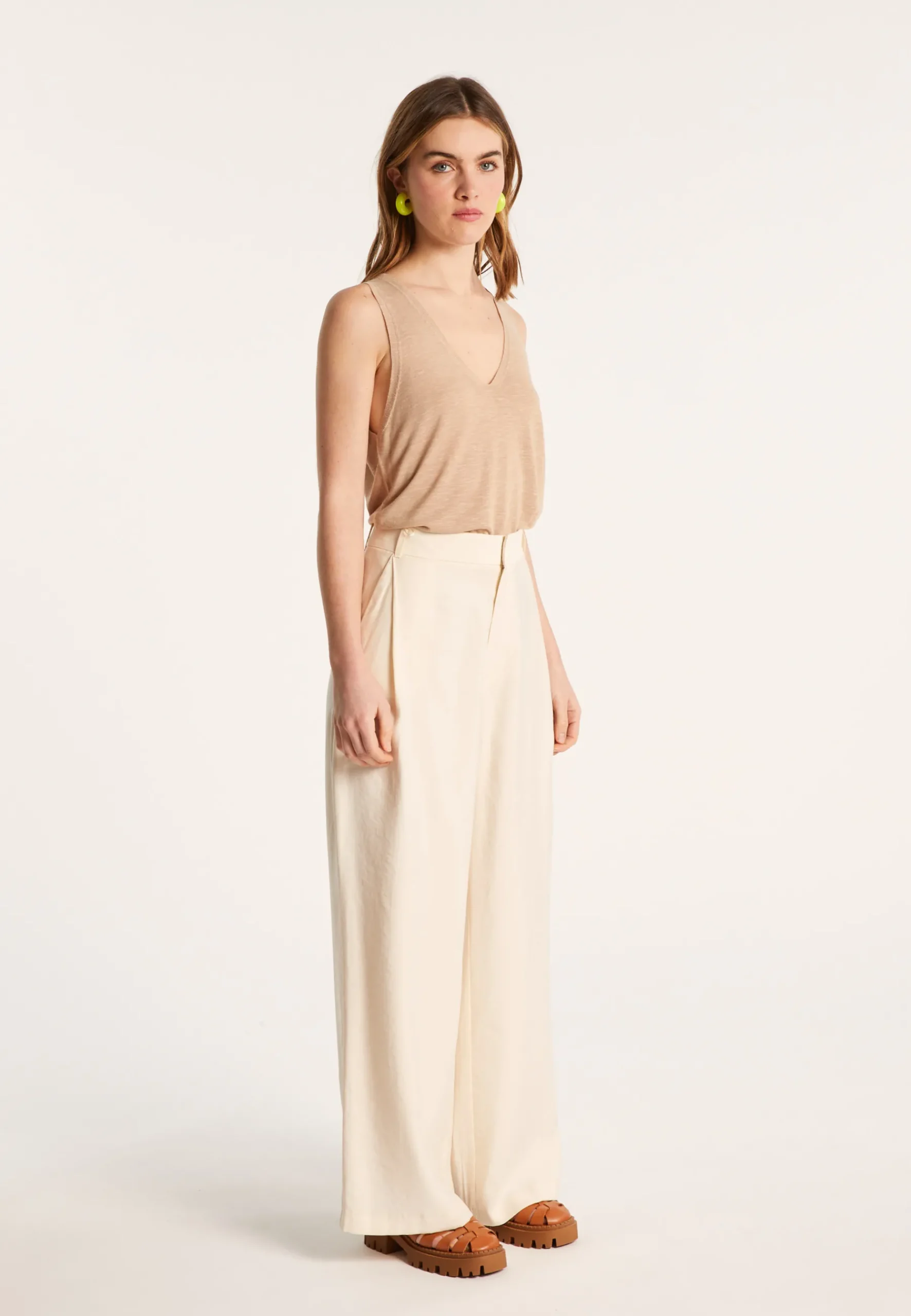 Montagut T-Shirts Et Débardeurs-Débardeur en lin flammé - Lalita 13-Beige moyen