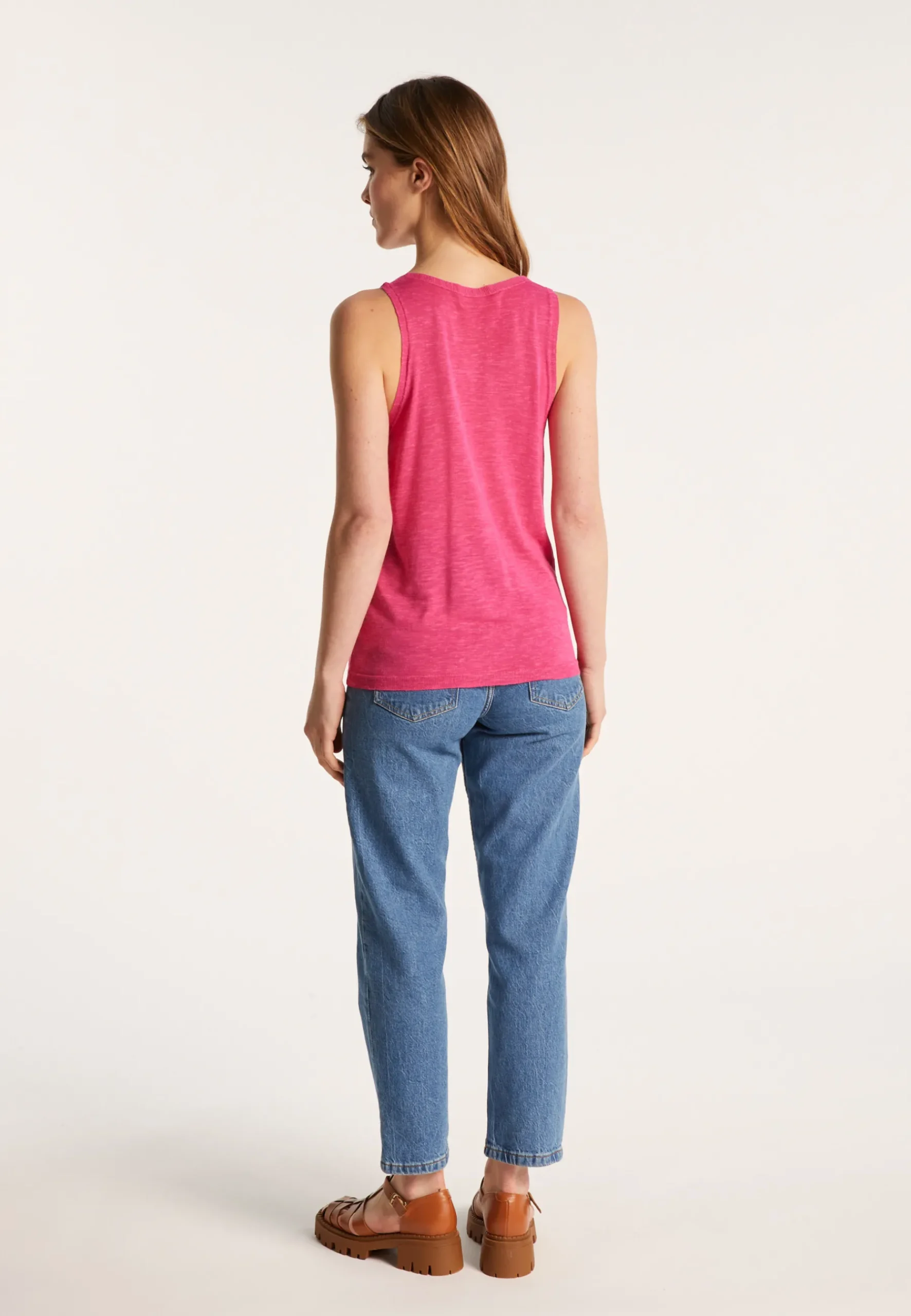 Montagut T-Shirts Et Débardeurs-Débardeur en lin flammé - Lalita 26-Rose foncé