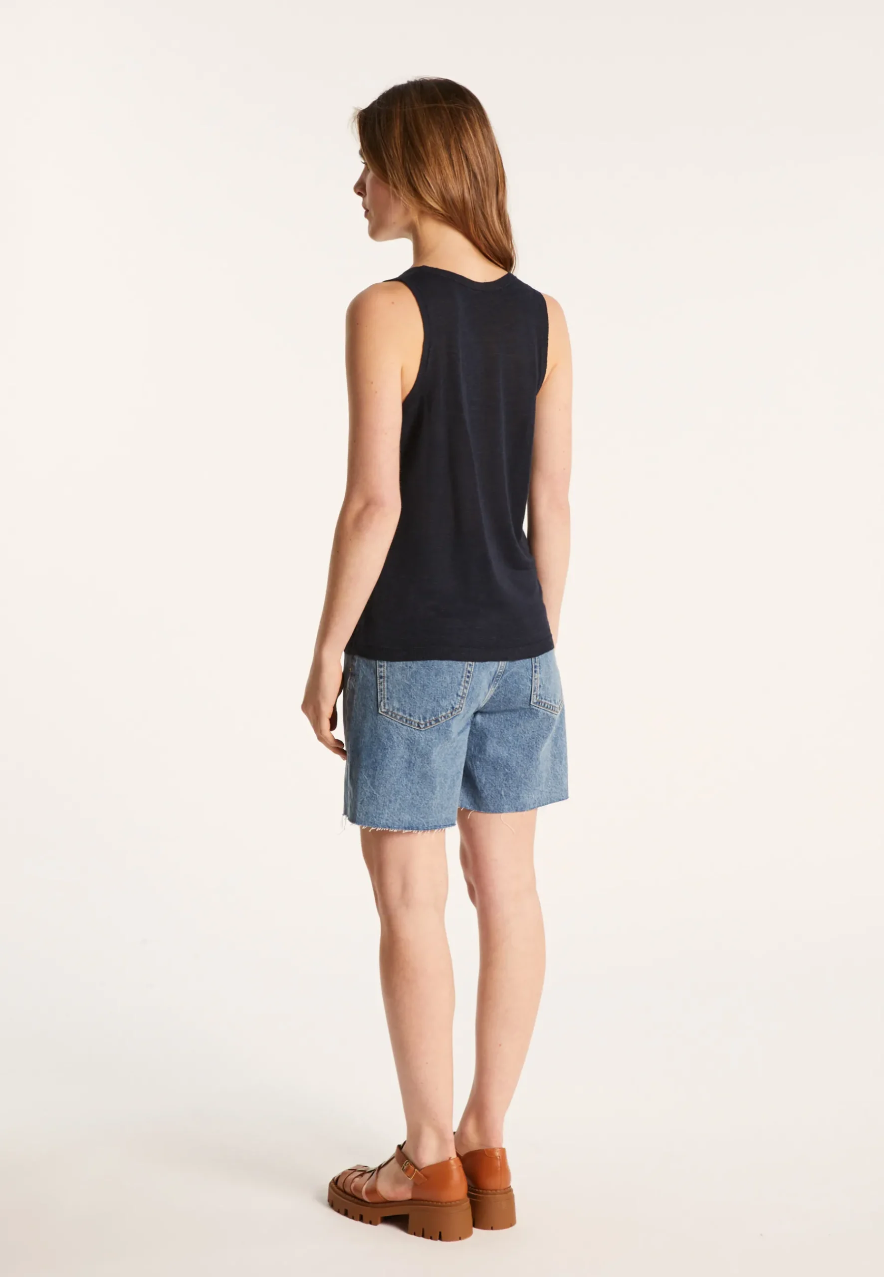 Montagut T-Shirts Et Débardeurs-Débardeur en lin flammé - Lalita 05-Bleu marine