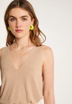 Montagut T-Shirts Et Débardeurs-Débardeur en lin flammé - Lalita 13-Beige moyen