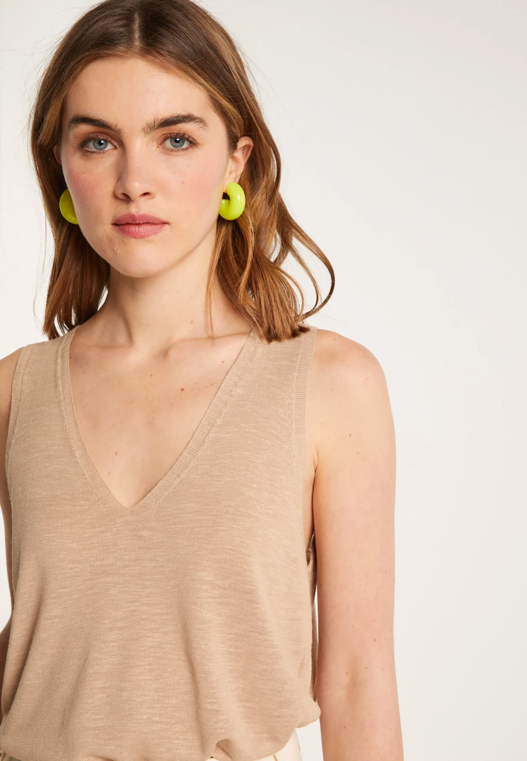 Montagut T-Shirts Et Débardeurs-Débardeur en lin flammé - Lalita 13-Beige moyen