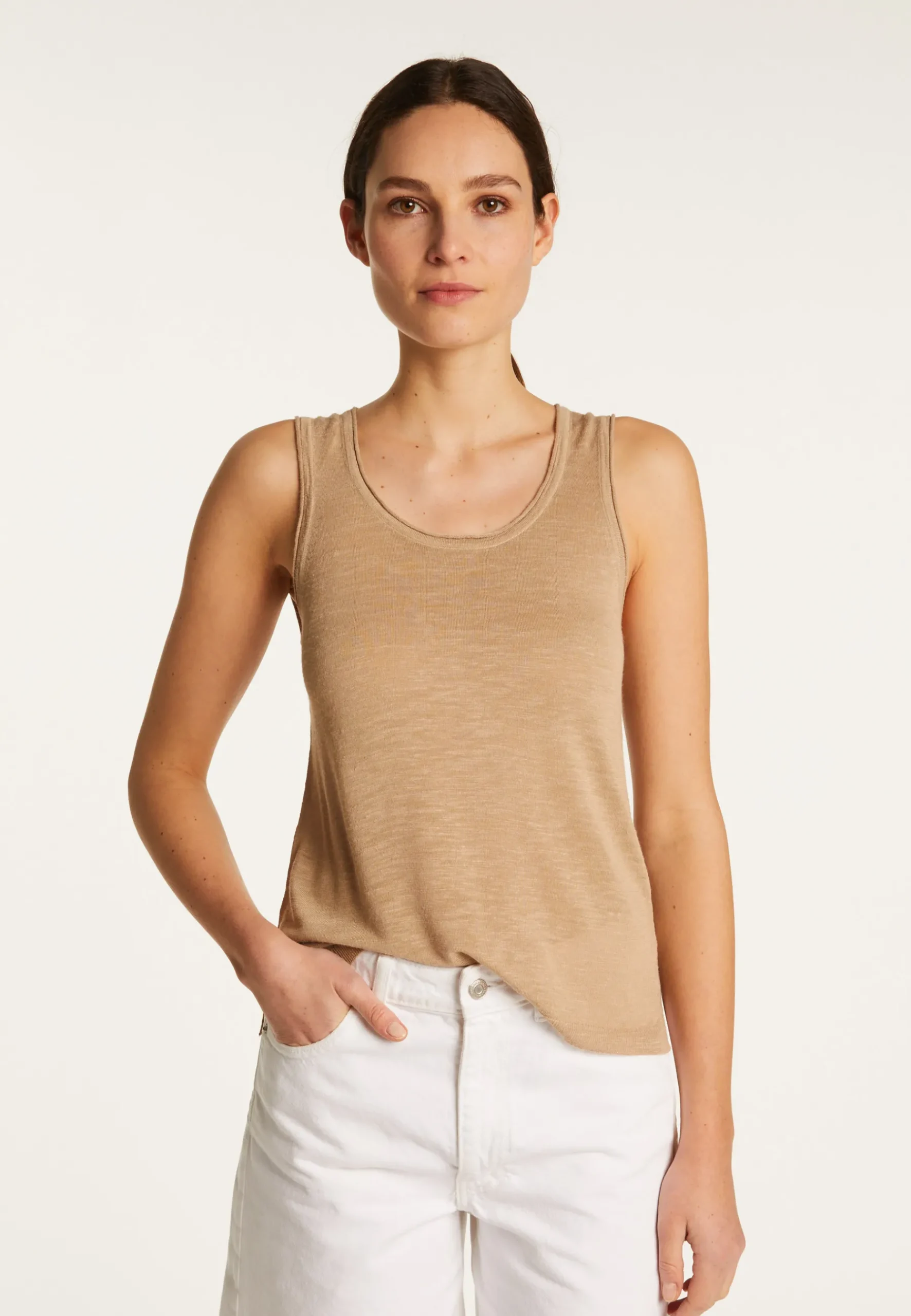 Montagut T-Shirts Et Débardeurs-Débardeur en lin flammé - Maitena 13-Beige moyen