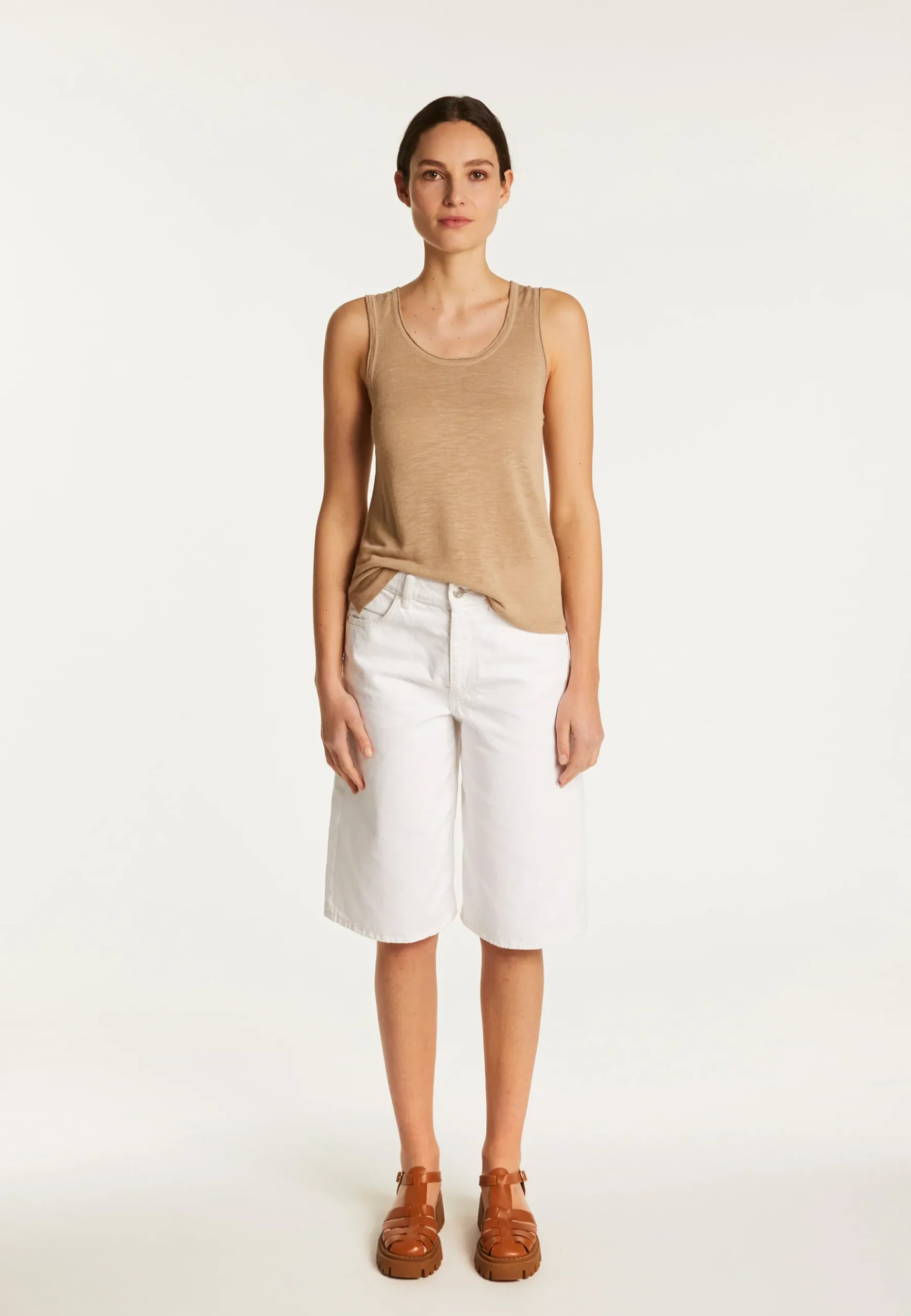 Montagut T-Shirts Et Débardeurs-Débardeur en lin flammé - Maitena 13-Beige moyen