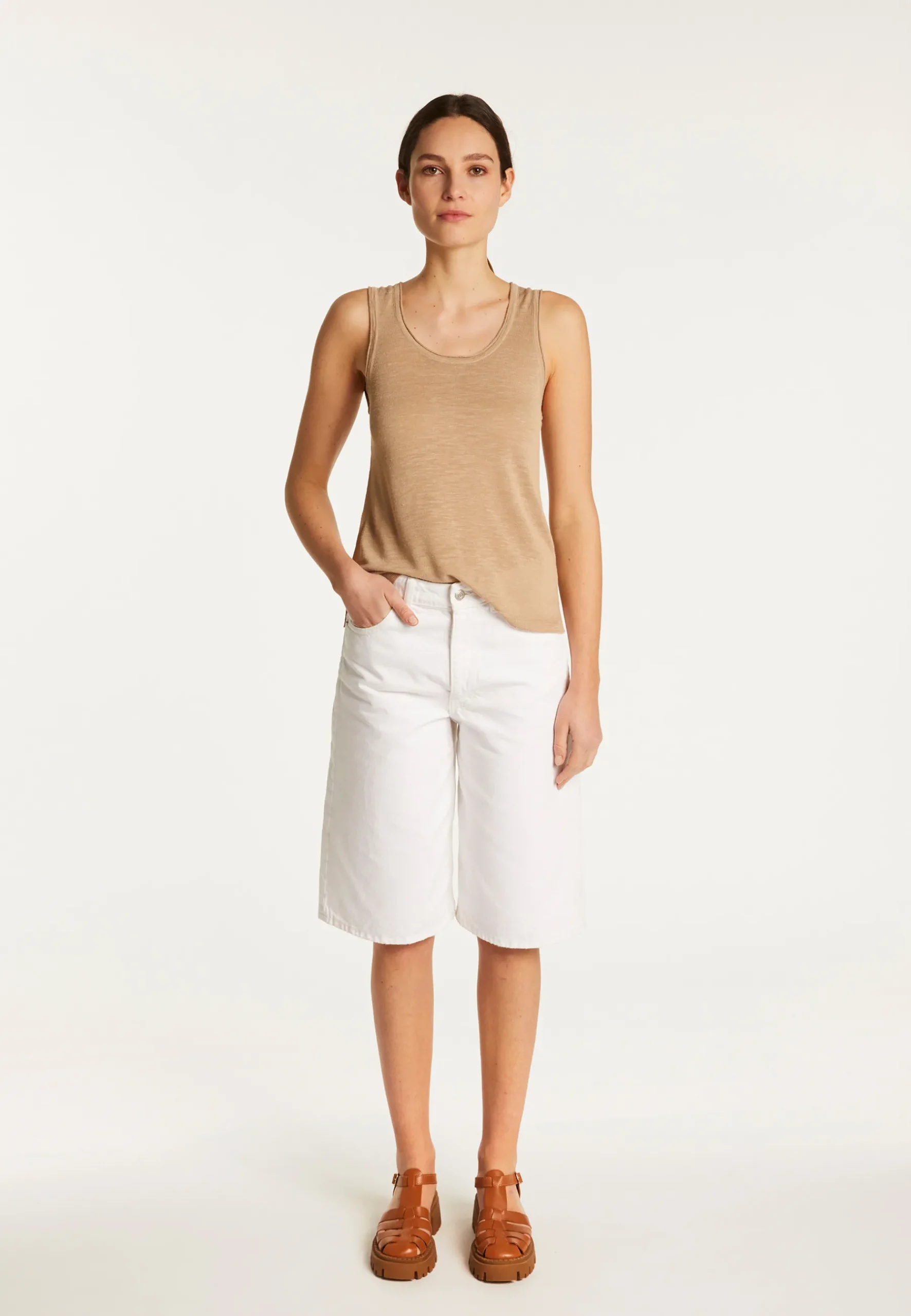 Montagut T-Shirts Et Débardeurs-Débardeur en lin flammé - Maitena 13-Beige moyen