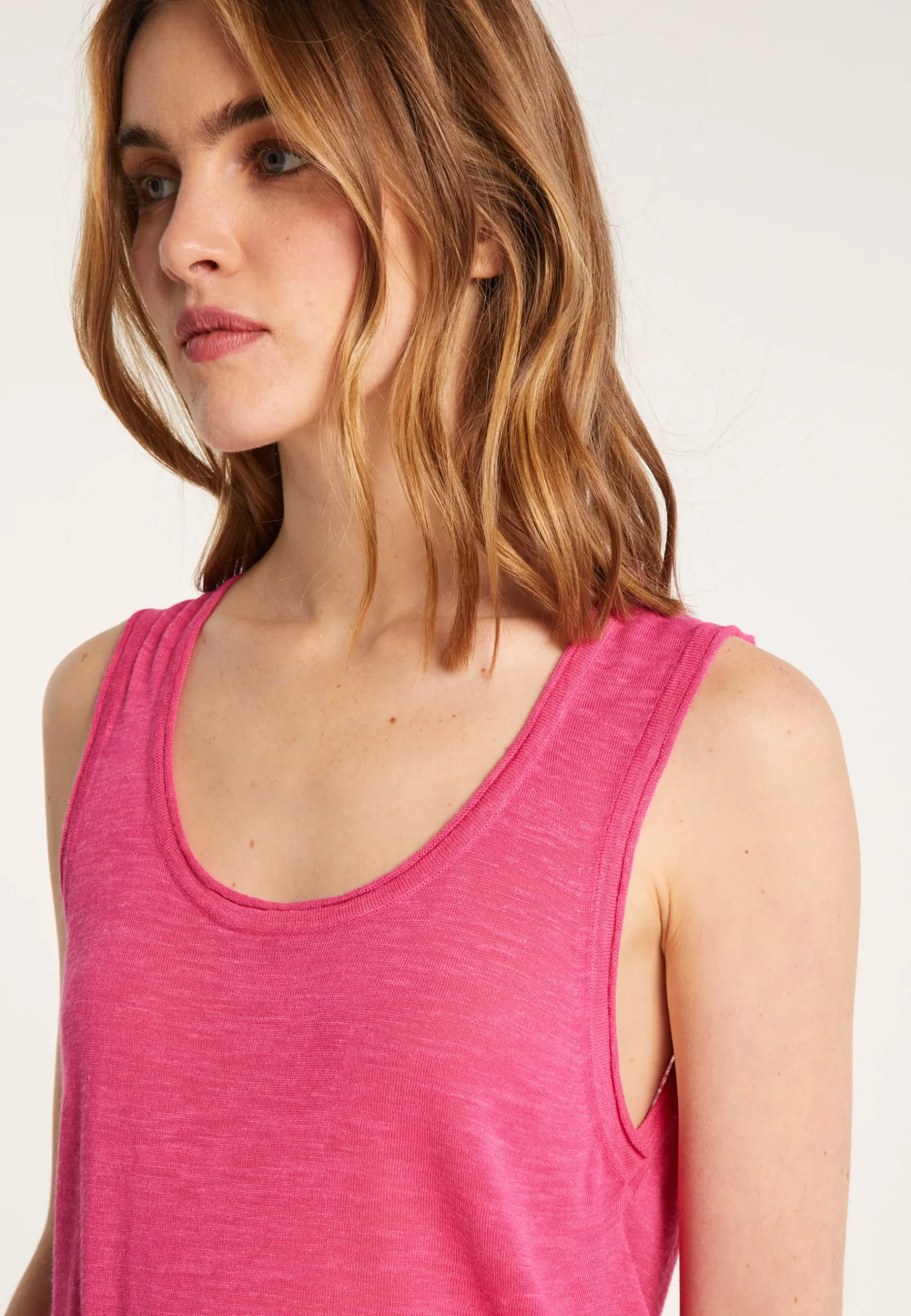 Montagut T-Shirts Et Débardeurs-Débardeur en lin flammé - Maitena 26-Rose foncé