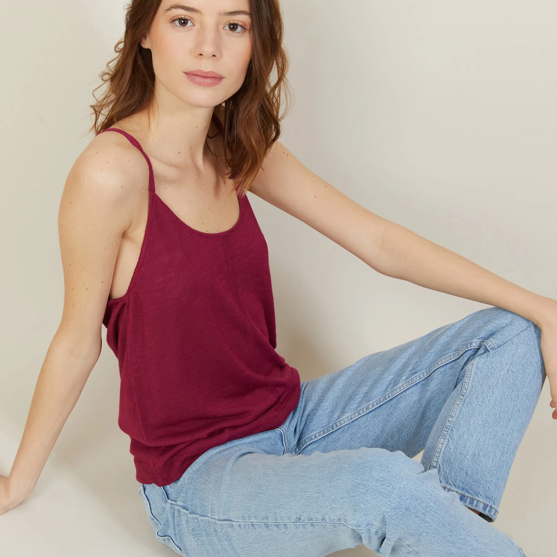 Montagut T-Shirts Et Débardeurs-Débardeur en lin flammé - Mijas 51-Bordeaux