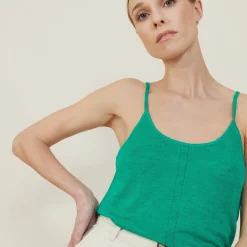 Montagut T-Shirts Et Débardeurs-Débardeur en lin flammé - Mijas 22-Vert moyen