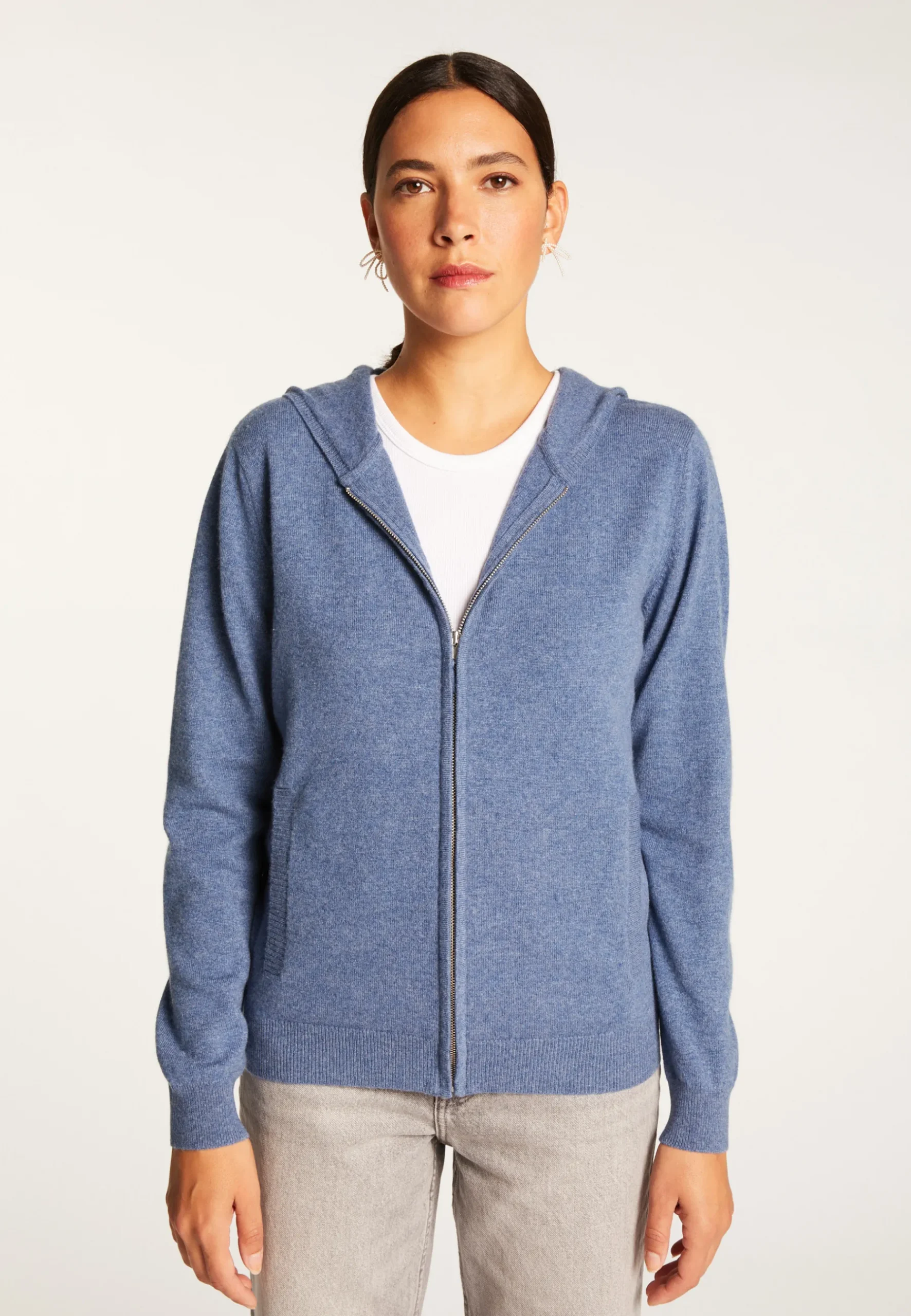 Montagut Les Incontournables-Gilet à capuche en cachemire - Orus 95-Bleu denim