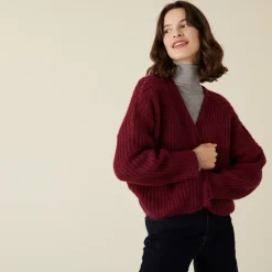 Montagut Vestes Et Cardigans-Gilet à côtes perlées en mohair - Camille 51-Bordeaux