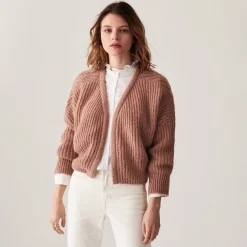 Montagut Vestes Et Cardigans-Gilet à côtes perlées en mohair - Camille 13-Beige moyen