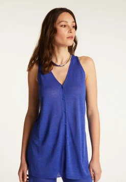 Montagut Vestes Et Cardigans-Gilet à manches courtes en lin flammé - Dara 48-Bleu roi