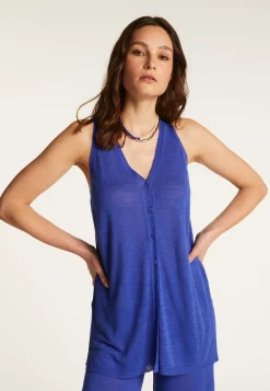 Montagut Vestes Et Cardigans-Gilet à manches courtes en lin flammé - Dara 48-Bleu roi