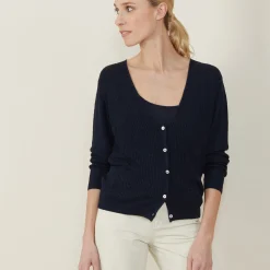 Montagut Vestes Et Cardigans-Gilet à poches en lin flammé - Beauté 05-Bleu marine