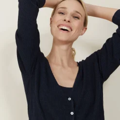 Montagut Vestes Et Cardigans-Gilet à poches en lin flammé - Beauté 05-Bleu marine