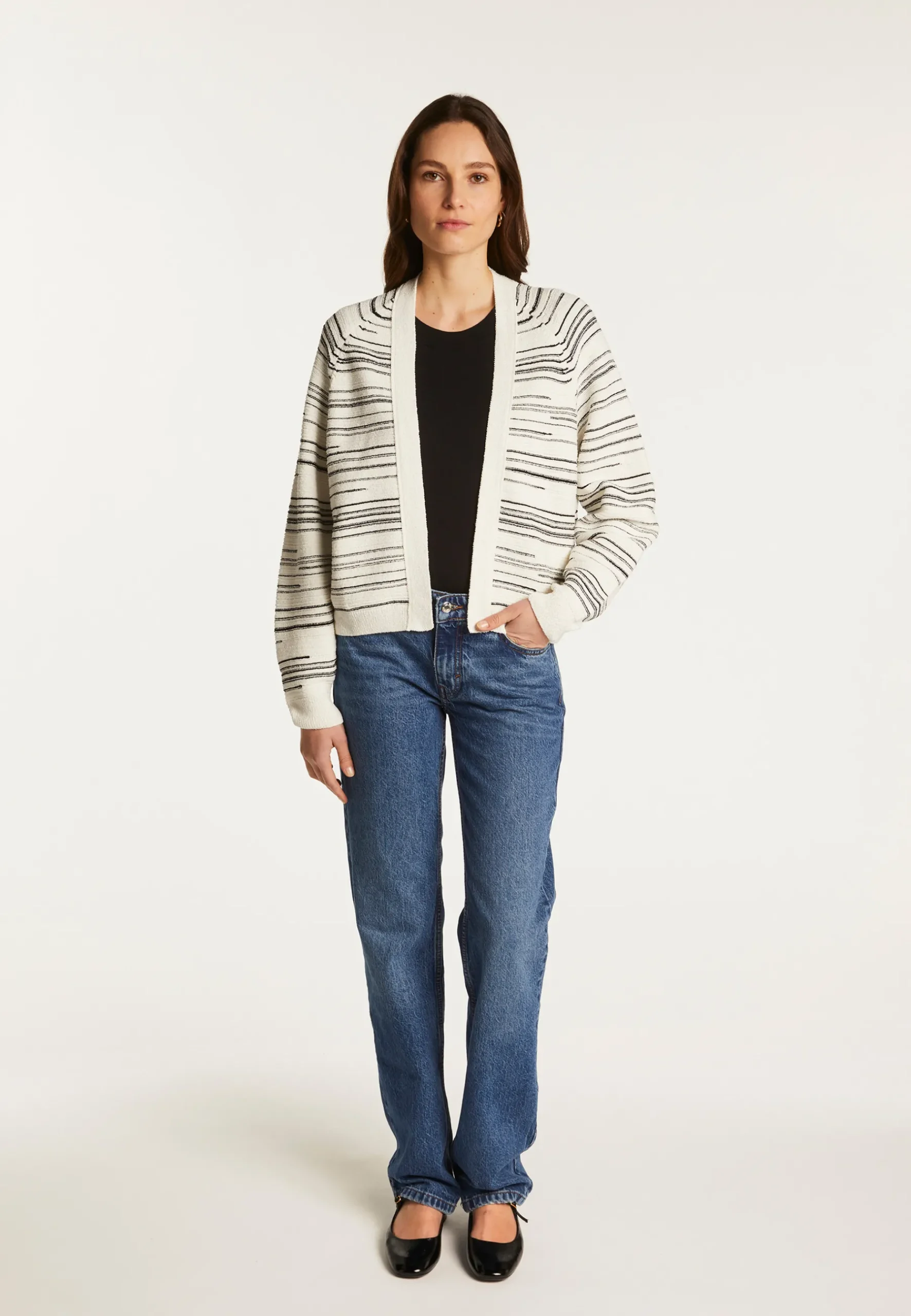 Montagut Vestes Et Cardigans-Gilet à rayures en coton - Darcy 82-Ecru