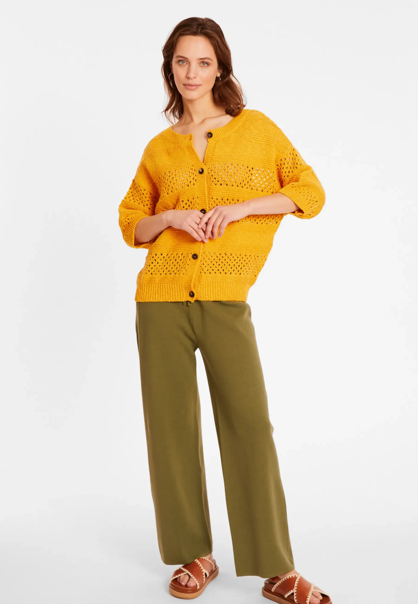 Montagut Vestes Et Cardigans-Gilet ajouré en coton et lin - Maylisse 08-Jaune
