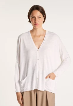 Montagut Vestes Et Cardigans-Gilet ample avec poches en lin flammé - Maureen 02-Blanc