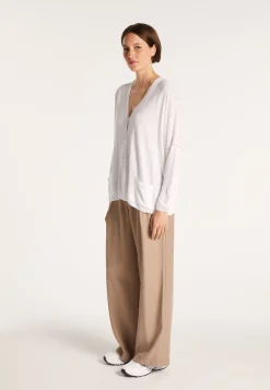 Montagut Vestes Et Cardigans-Gilet ample avec poches en lin flammé - Maureen 02-Blanc